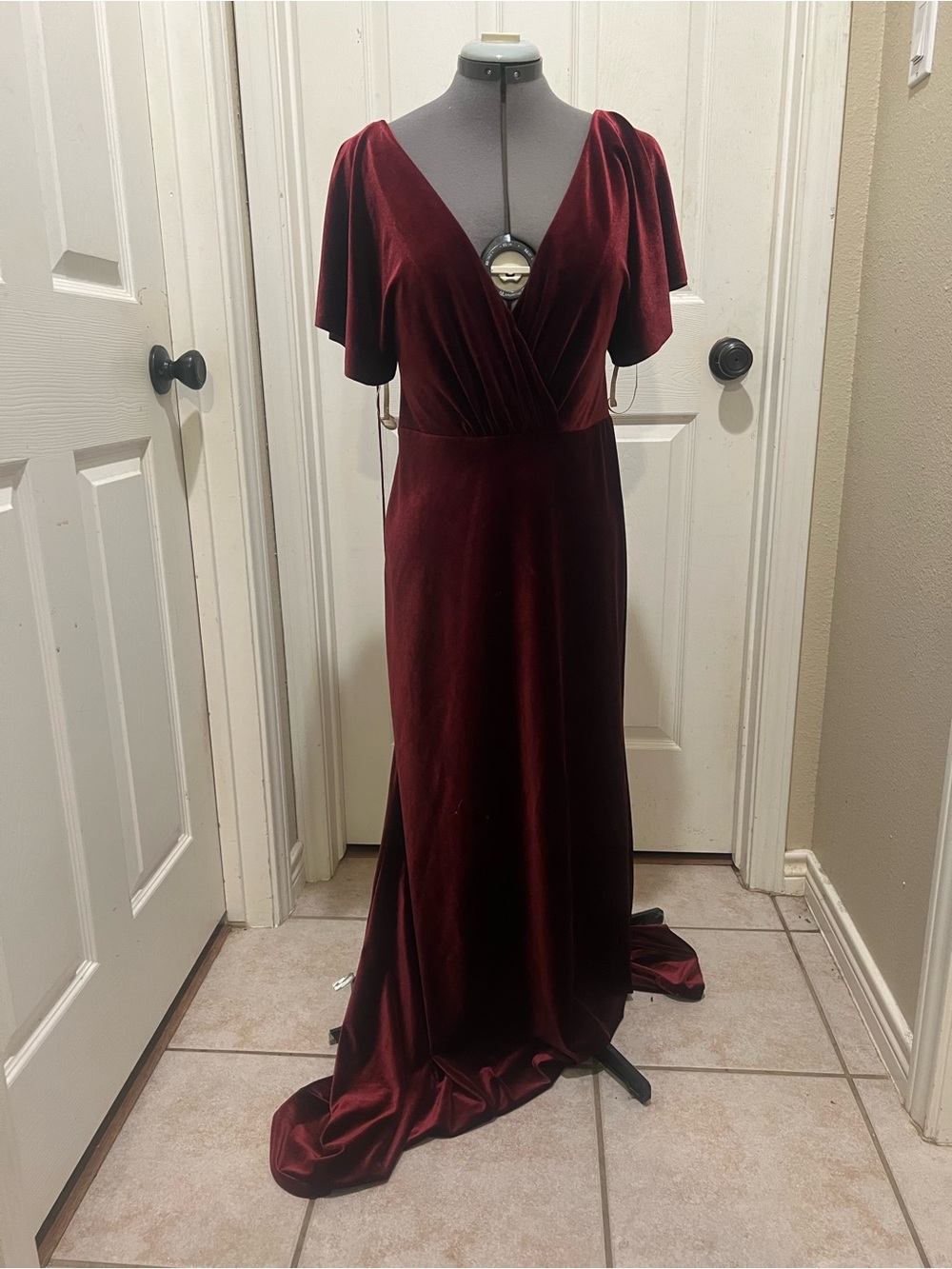 Jenny Yoo Velvet Burgundy Evening Dress